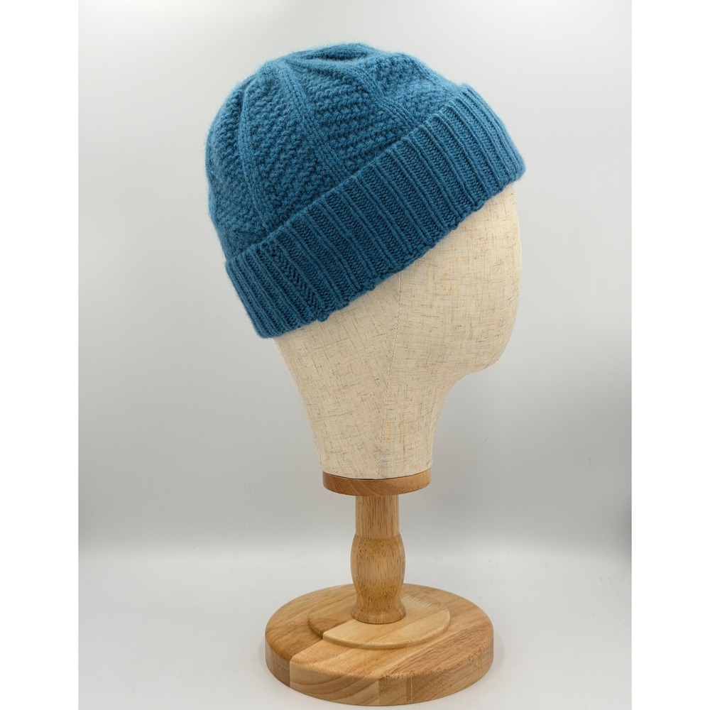 V Fraas Beanie Hat Unisex OS Teal Blue 100% Cashmere Ribbed Cuff